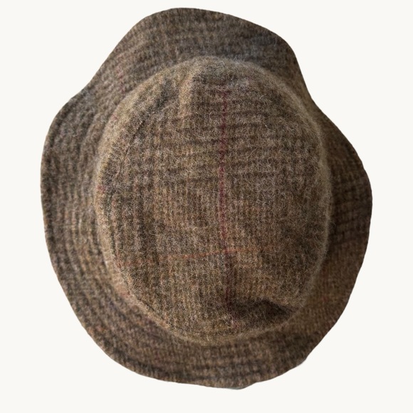 Polo Ralph Lauren 100% Wool Bucket Hat - Green & Brown Plaid Tweed Size Small - Picture 4 of 7